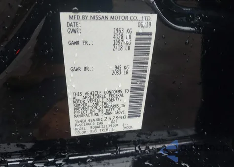 2019 Nissan Altima 2.5 Sl из США, поврежденный, VIN 1N4BL4EV4KC257990